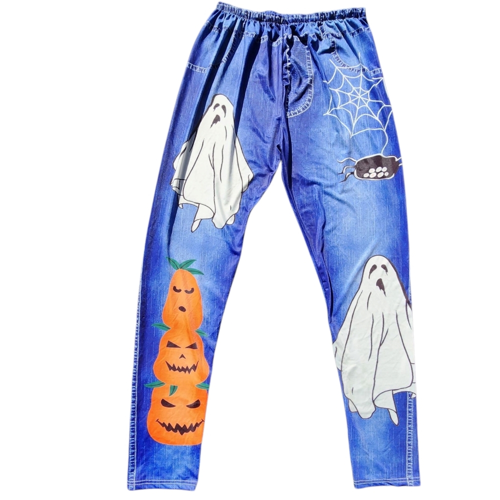 Blue Halloween Ghost Pumpkin Leggings